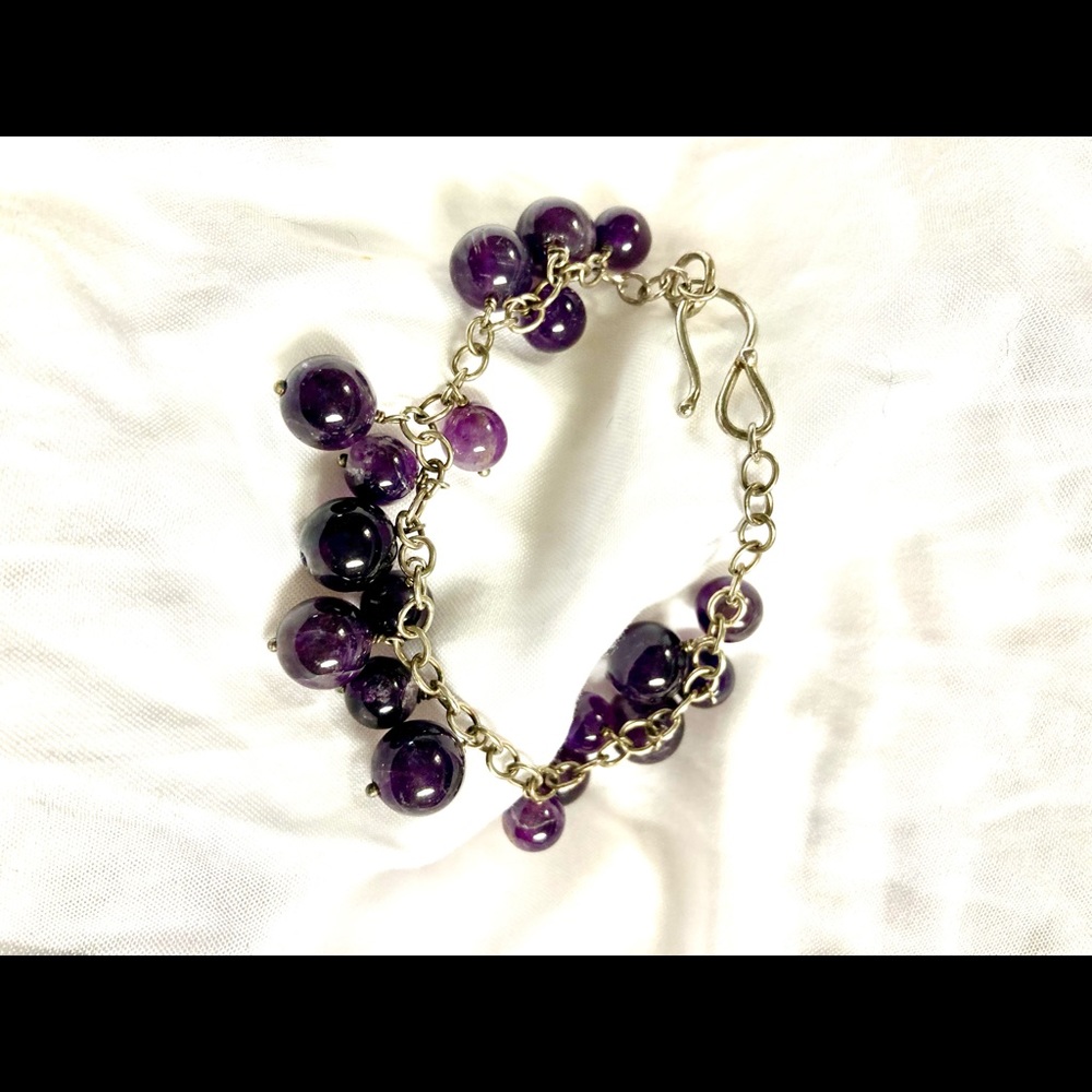 Genuine amethyst and silver bead bracelet